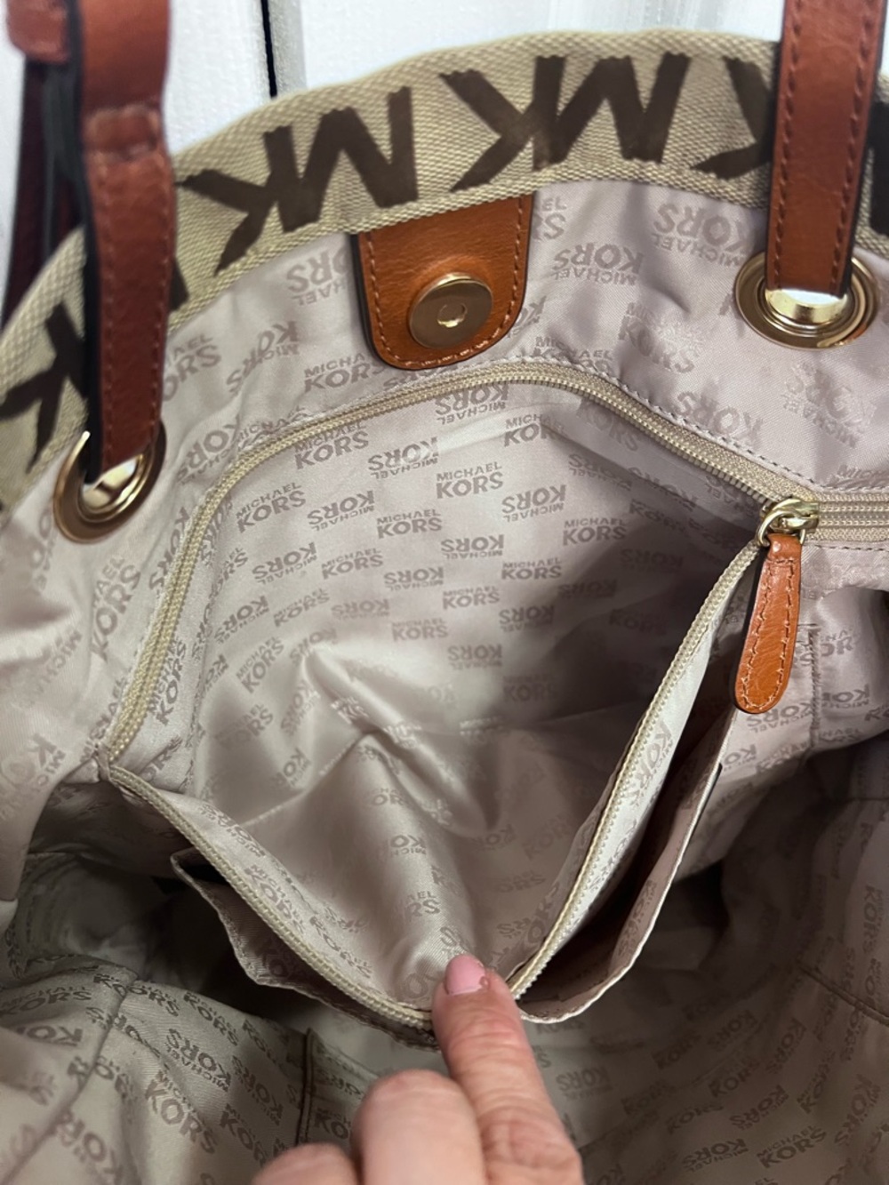 Michael Kors Brown MK Signature Tote with Leather Straps - Picture 6 of 12